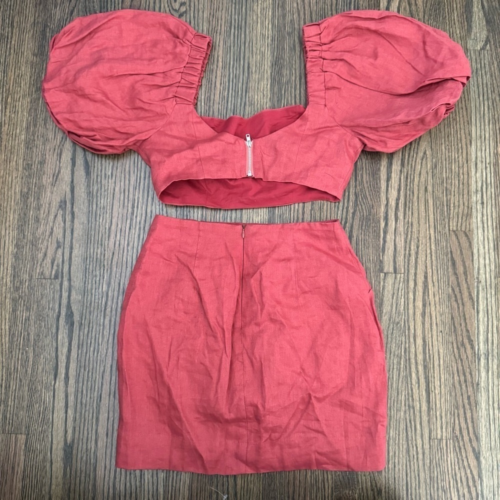 Showpo Amalie The Label Linen Puff Sleeve Crop Top & Skirt Set 2US - Picture 8 of 11